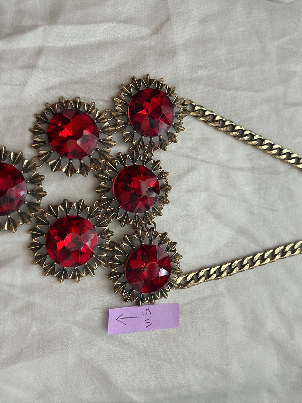 Gold-Tone Statement Necklace with Large Red Gemstones